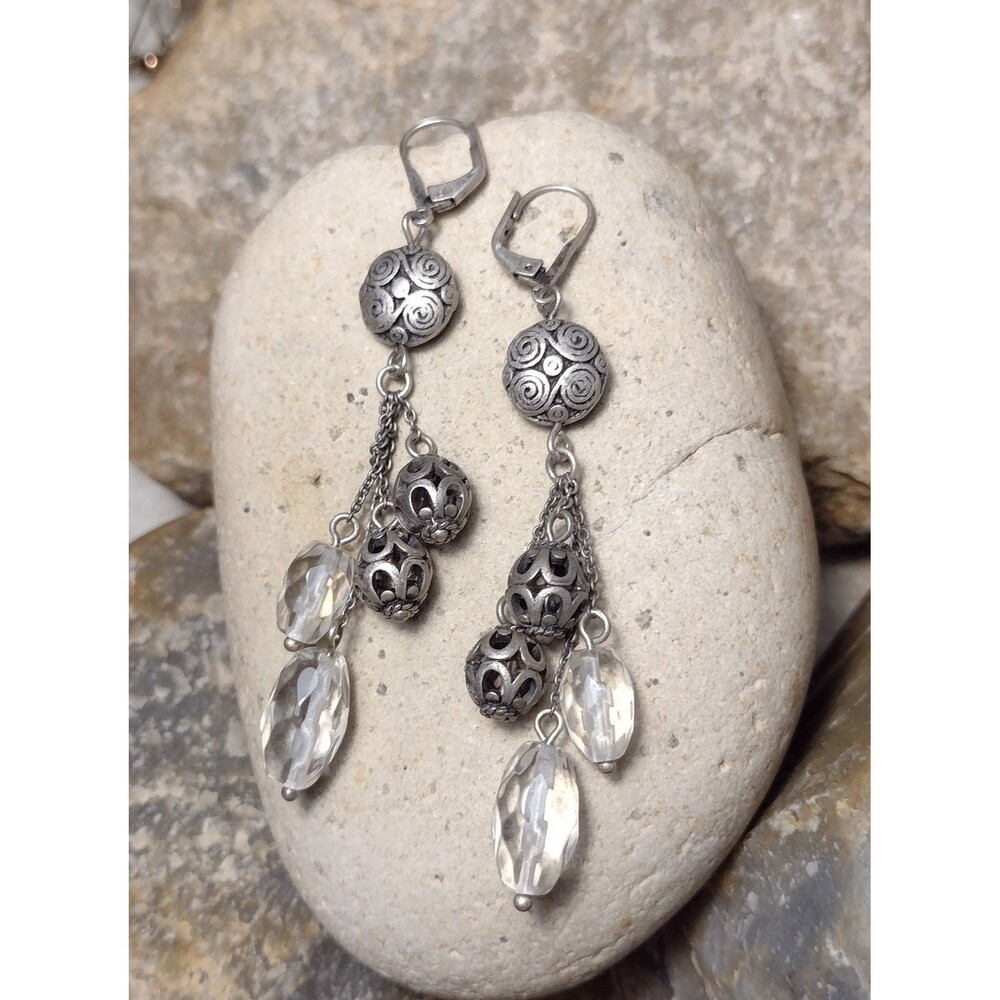 Vintage Facet Glass Beaded Tassel Dangle Earrings